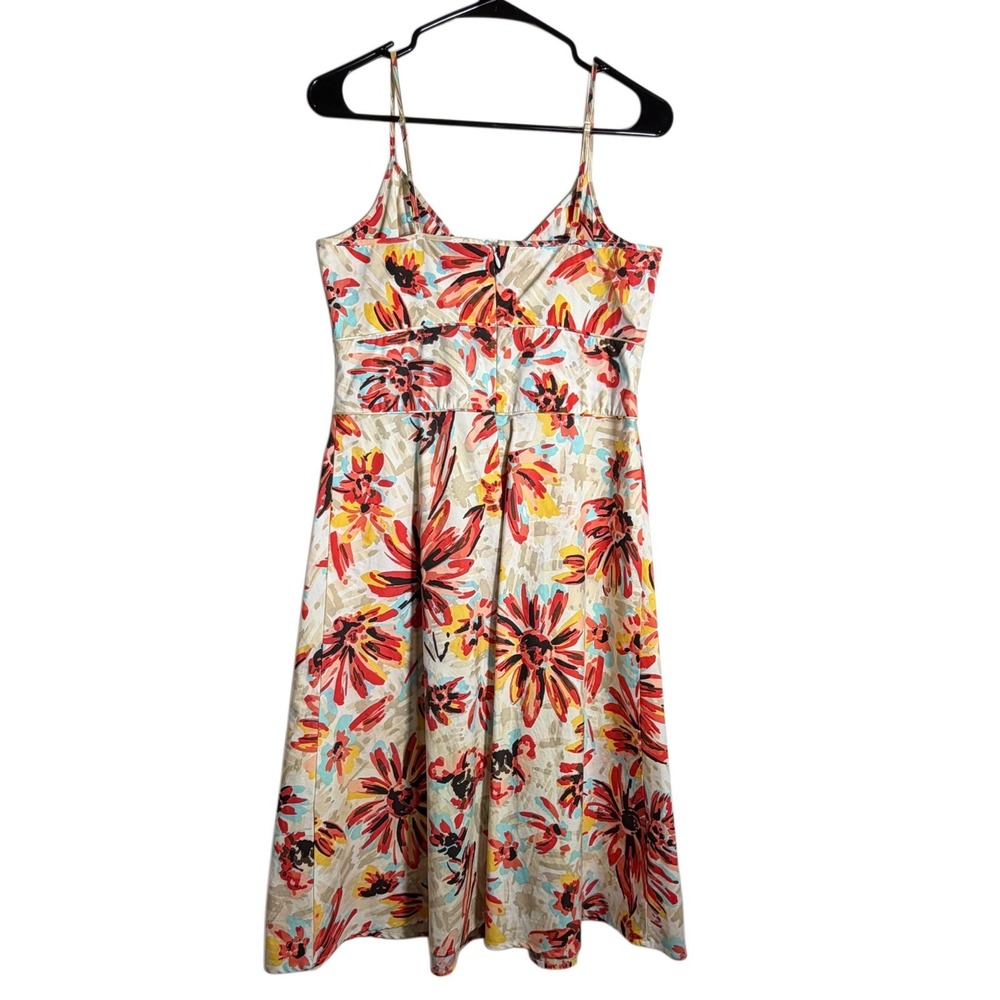 New York & Company Floral Sundress Size 6 Red Orange Blue Midi Fit Flare Stretch - Picture 3 of 7